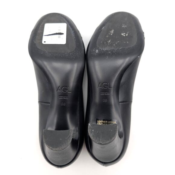 AGL Irina Cap Toe Block Heel Pump Buckle Strap Women's Black Size US8 EU38 - Picture 8 of 11